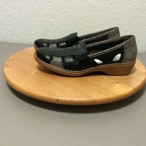 Rieker Antistress Black Gray Reptile Leather‎ Cutout Loafer Shoes Womens Size 38